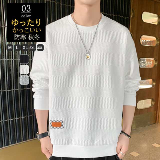トレーナー メンズ プルオーバー スウェット Tシャツ 秋服 秋物 トップス クルーネック ゆったり 大きいサイズ 上着 インナー